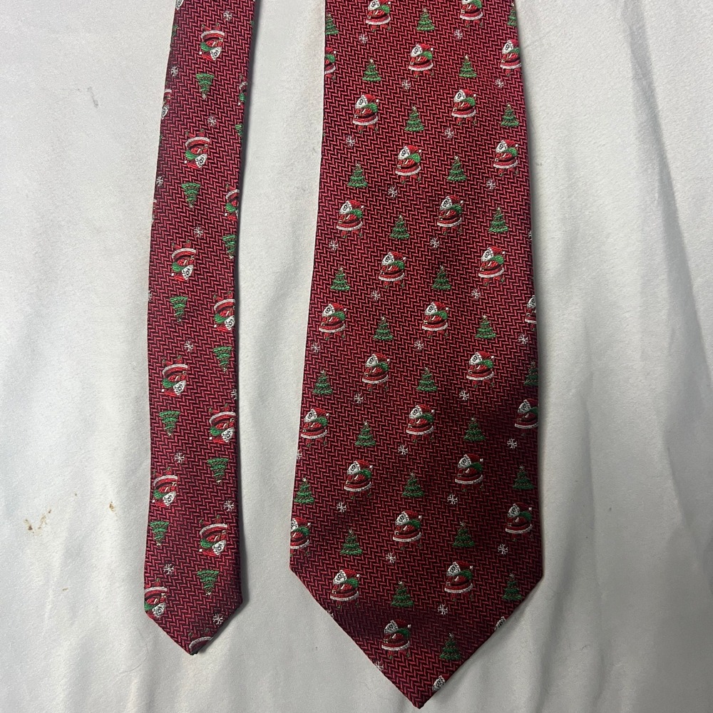 Holiday‎ Traditions Silk Christmas Tie Santa Trees Red Pattern Burgundy Neckwear